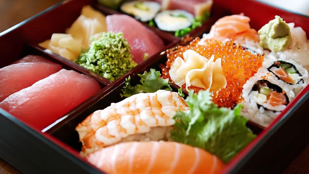 Köstliche Sushi-Bento-Box mit verschiedenen Sushi-Sorten