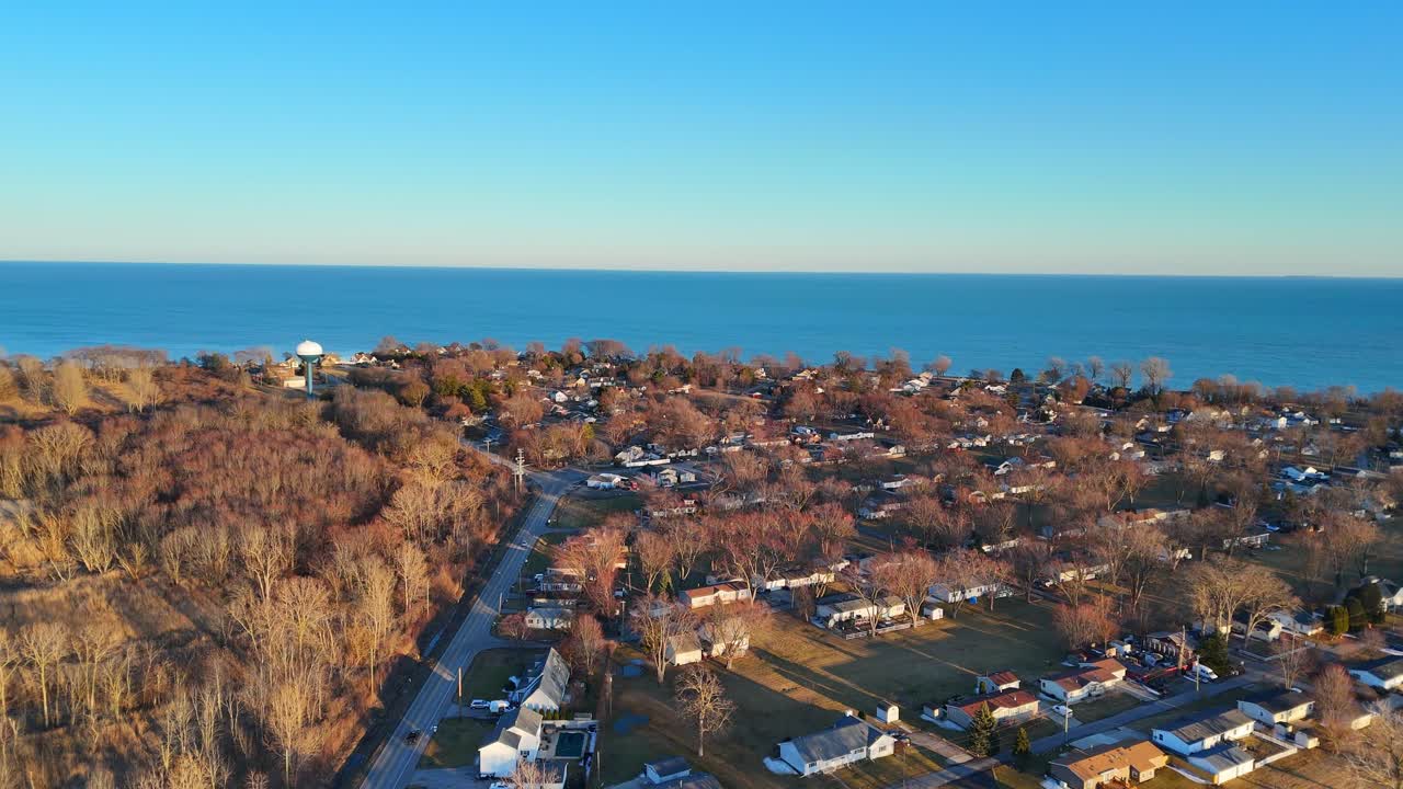 Aerial view of residential area in Stony Point, Michigan on Lake Erie
