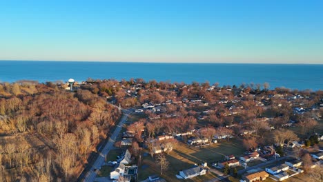 aerial view of residential area in stony point, michigan on lake erie