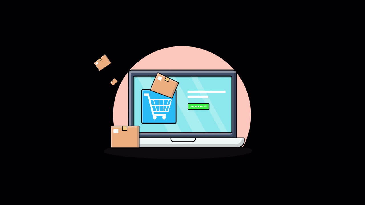 Animazione di shopping e consegna online con laptop e camion