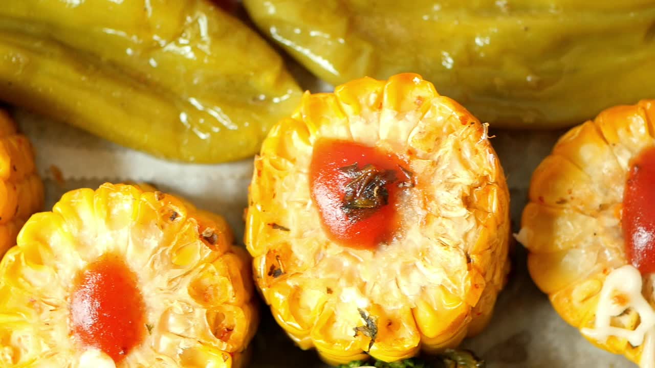 maíz a la parrilla con pimientos