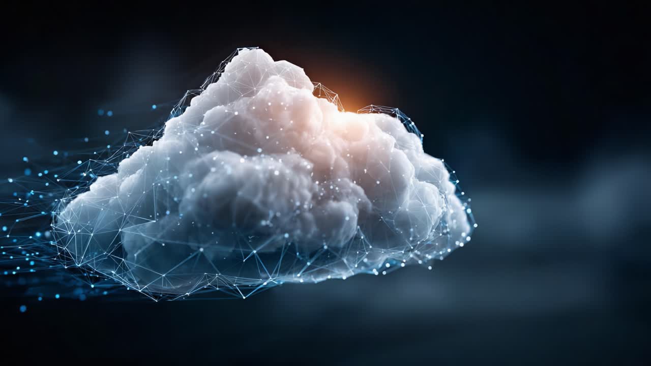 A Futuristic Cloud Concept Featuring Digital Connections and Ethereal Lighting, Showcasing the Intersection of Technology and Nature in an Abstract Form