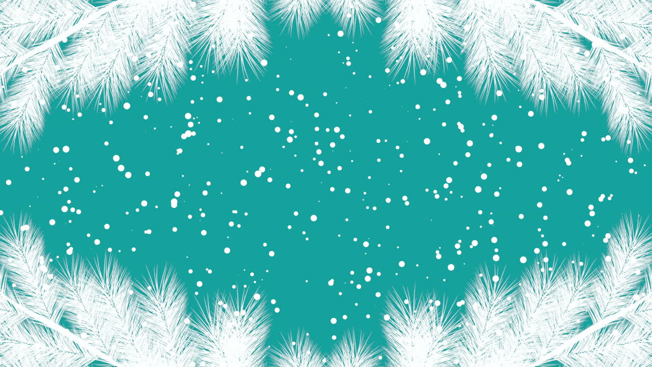 Flying snow and Christmas trees in sky