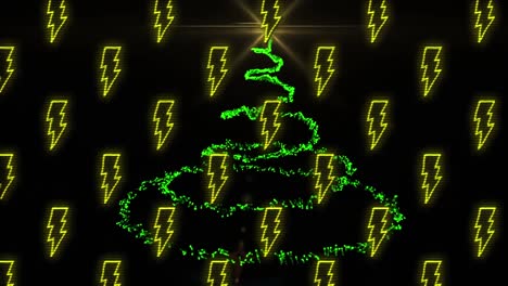 animation of multiple lightening over green trail of lights