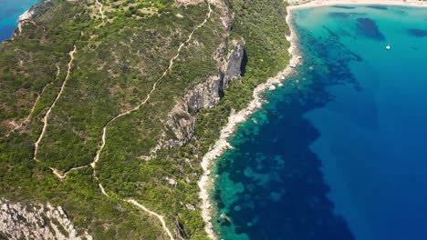 reveal drone shot of the corfu island from porto timoni peninsula