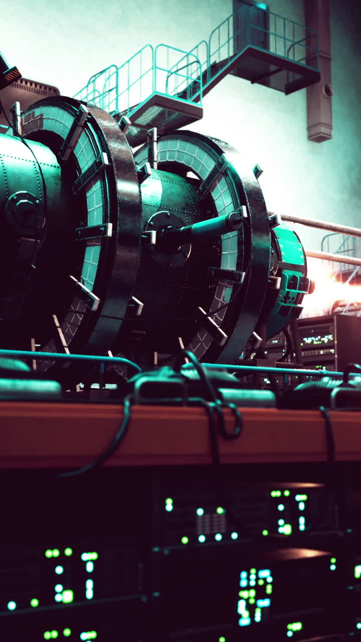 primer plano de una máquina industrial grande y compleja en un entorno de fábrica