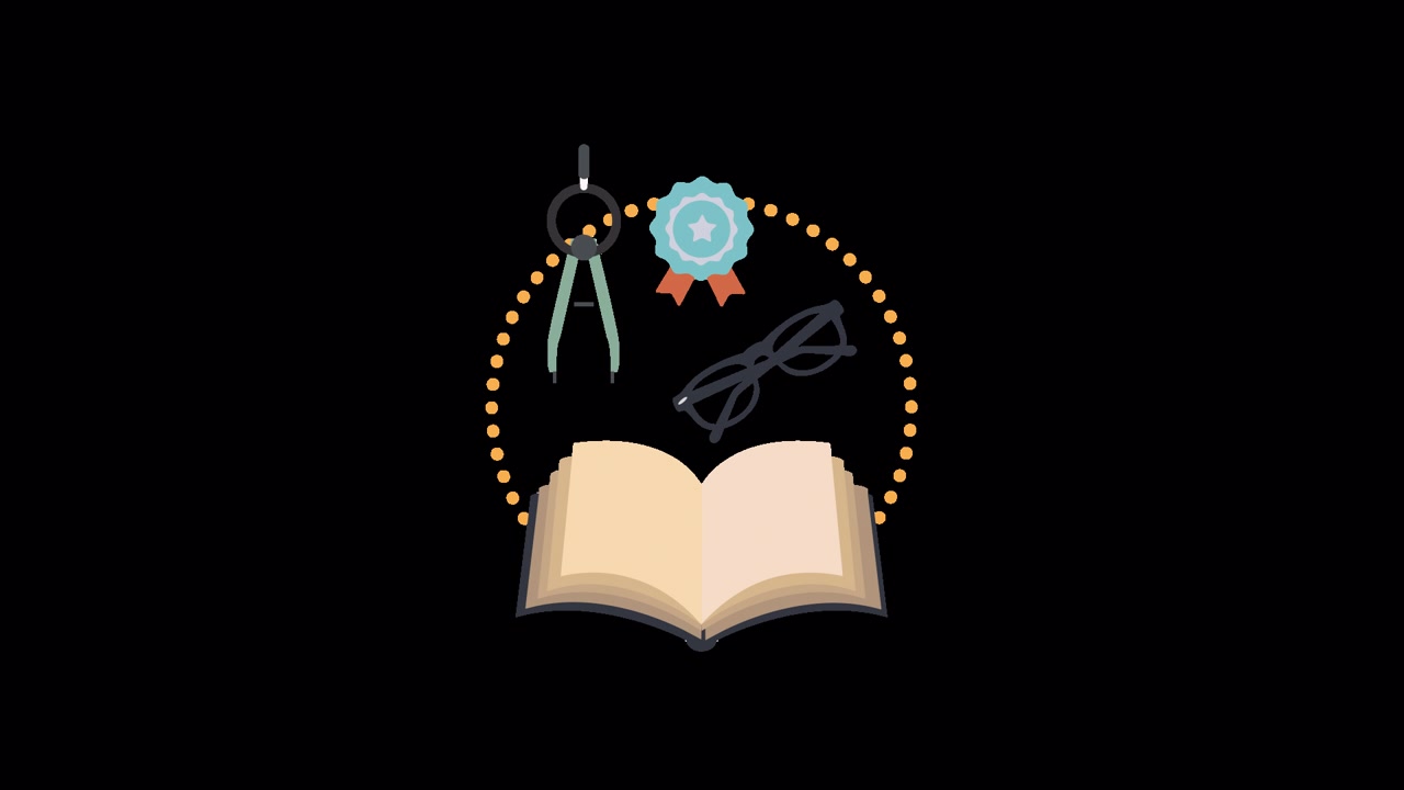 Animated Book with Education and Engineering Icons