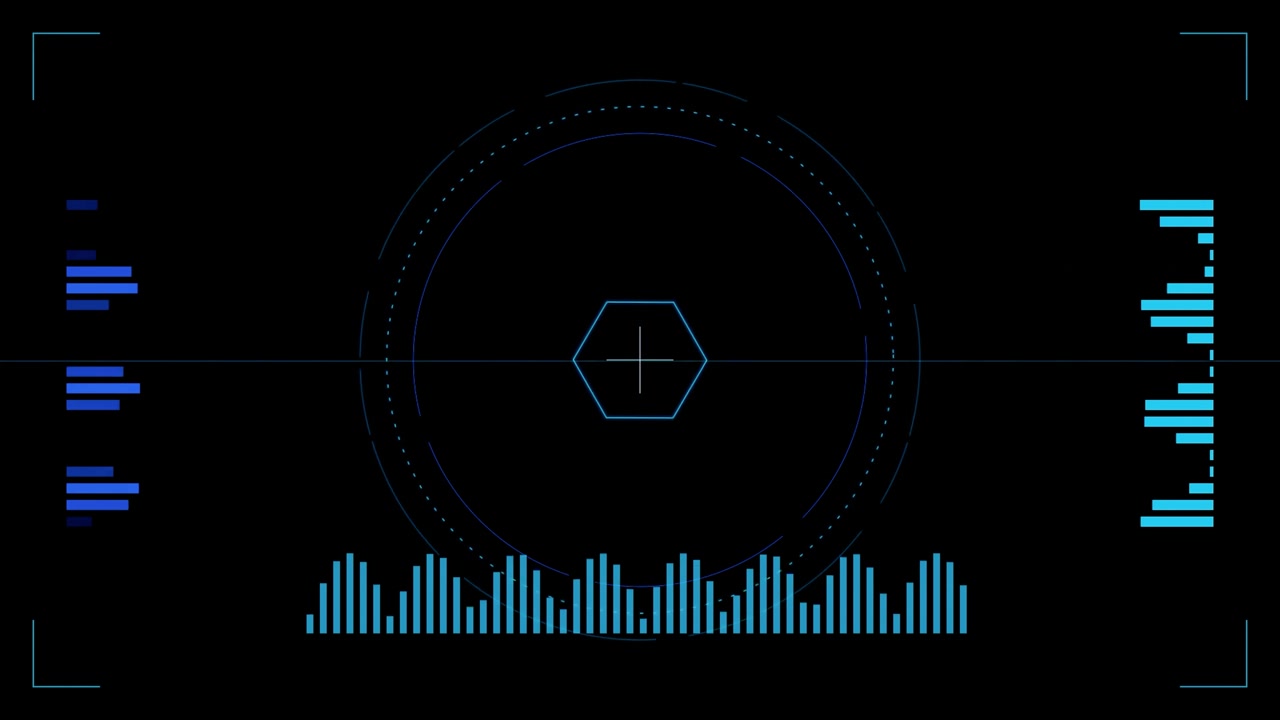 Futuristic Digital HUD Interface with Audio Waveform and Data Visualization