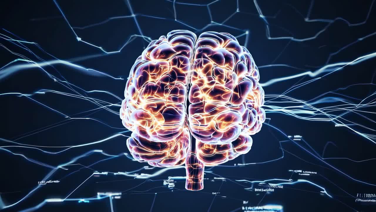 Futuristic video concept of a glowing brain with neural connections