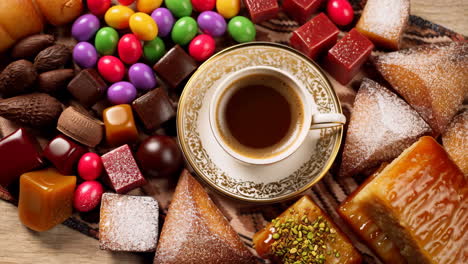 assortment of middle eastern sweets and coffee