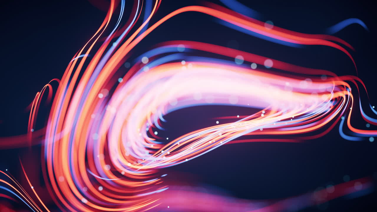 Flowing curves with glowing neon lines, 3d rendering.