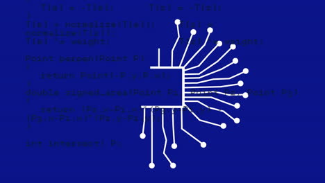 animation of ai text and data processing on blue background
