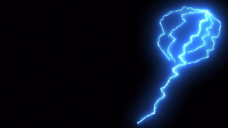 Fulmine blu animato che colpisce su sfondo nero