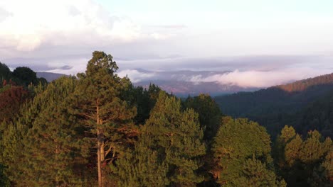 Aerial-View,-Oaxaca-State-Highland-on-Sunset-Sunlight,-Mexico