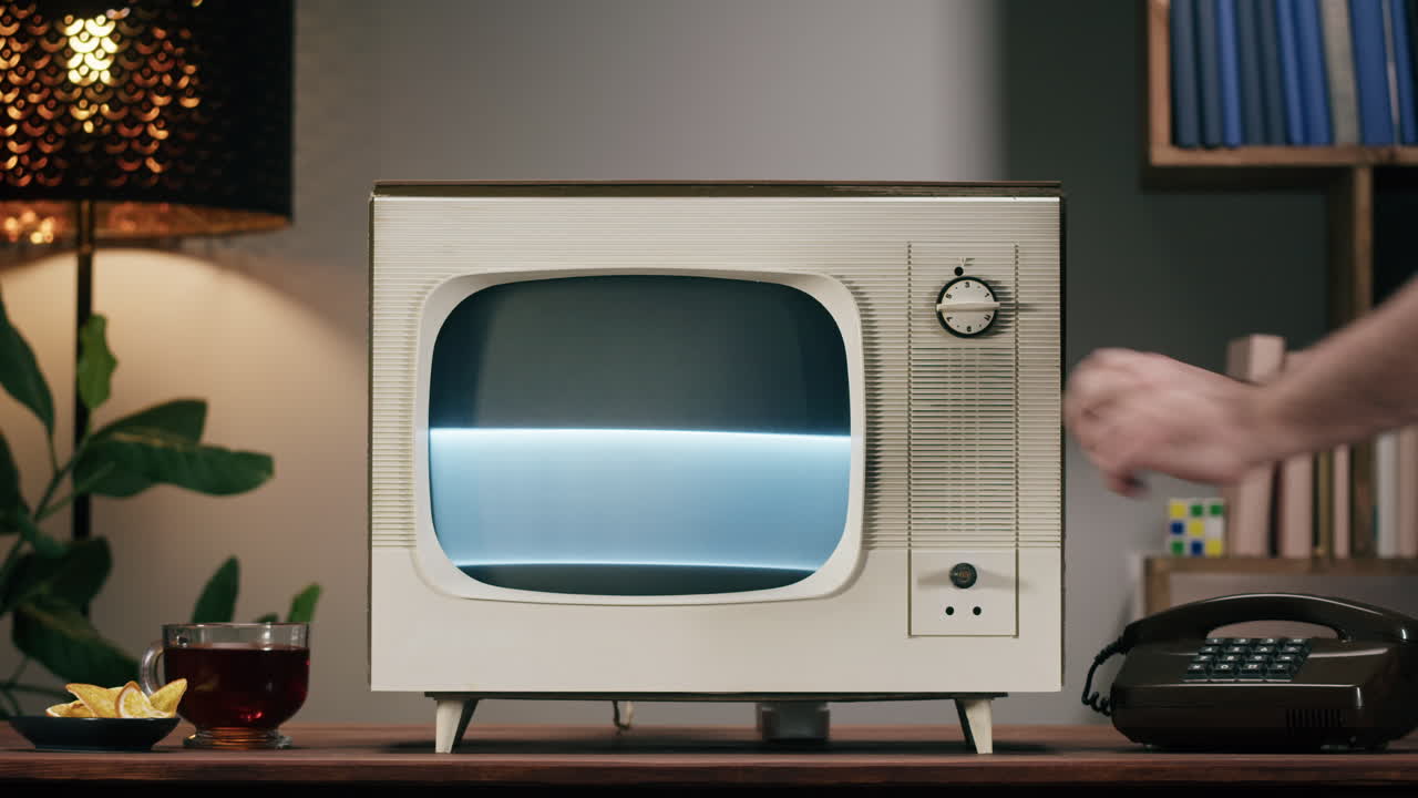 Retro TV Set with Tea and Phone