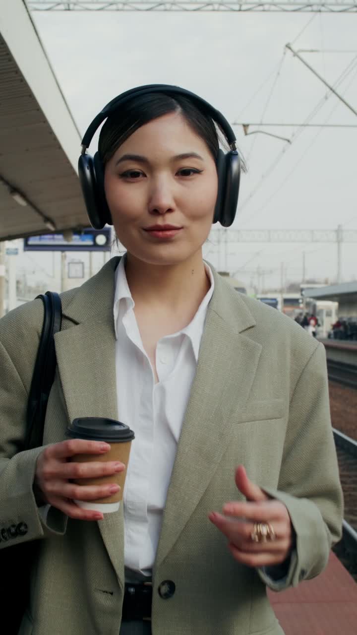 Donna d'affari alla stazione ferroviaria