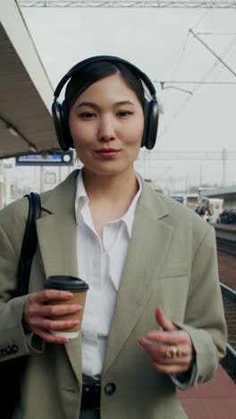 mujer de negocios en la estación de tren