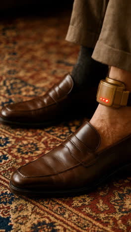 person wearing ankle bracelet