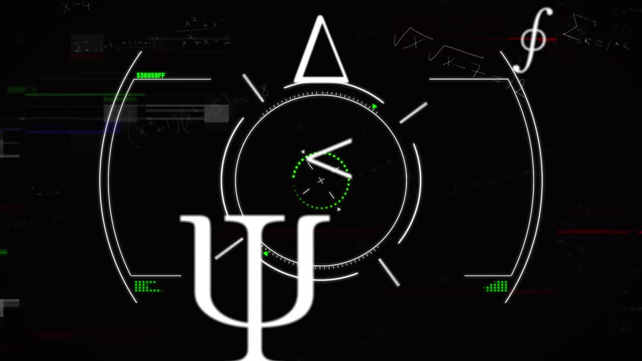 검은색 배경에 대한 수학 방정식과 기호를 스캔하는 범위의 애니메이션