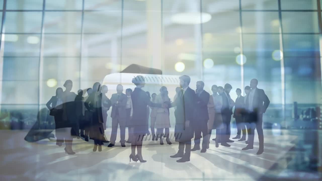 사무실에서 일하는 사업가들에 대한 데이터 처리의 애니메이션