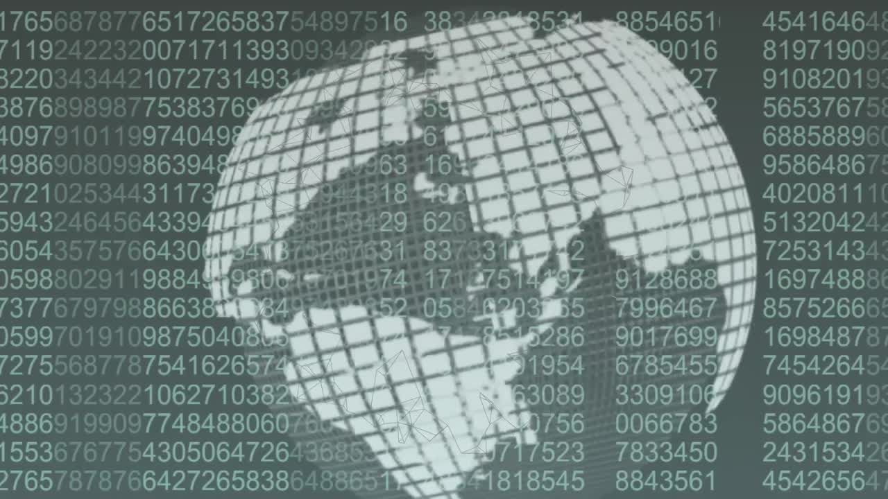Animation of spinning globe over data processing