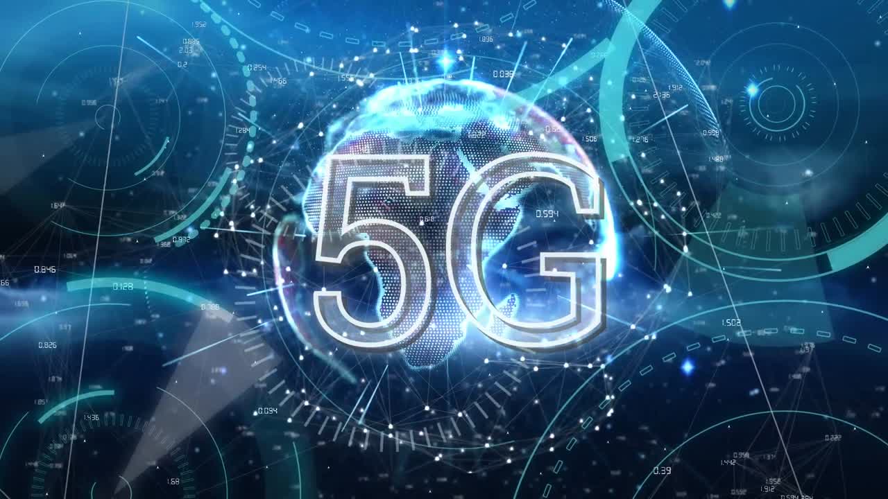 animazione di testo 5g con globo e rete di connessioni