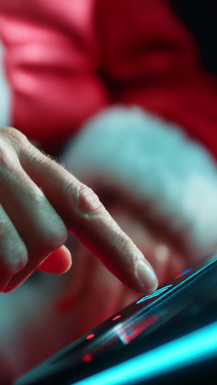 Close-Up of a Hand in a Red Sleeve Interacting with a Control Panel, Emphasizing Touch and Technology Against a Softly Lit Background, Symbolizing Communication and Connection During Festive Moments