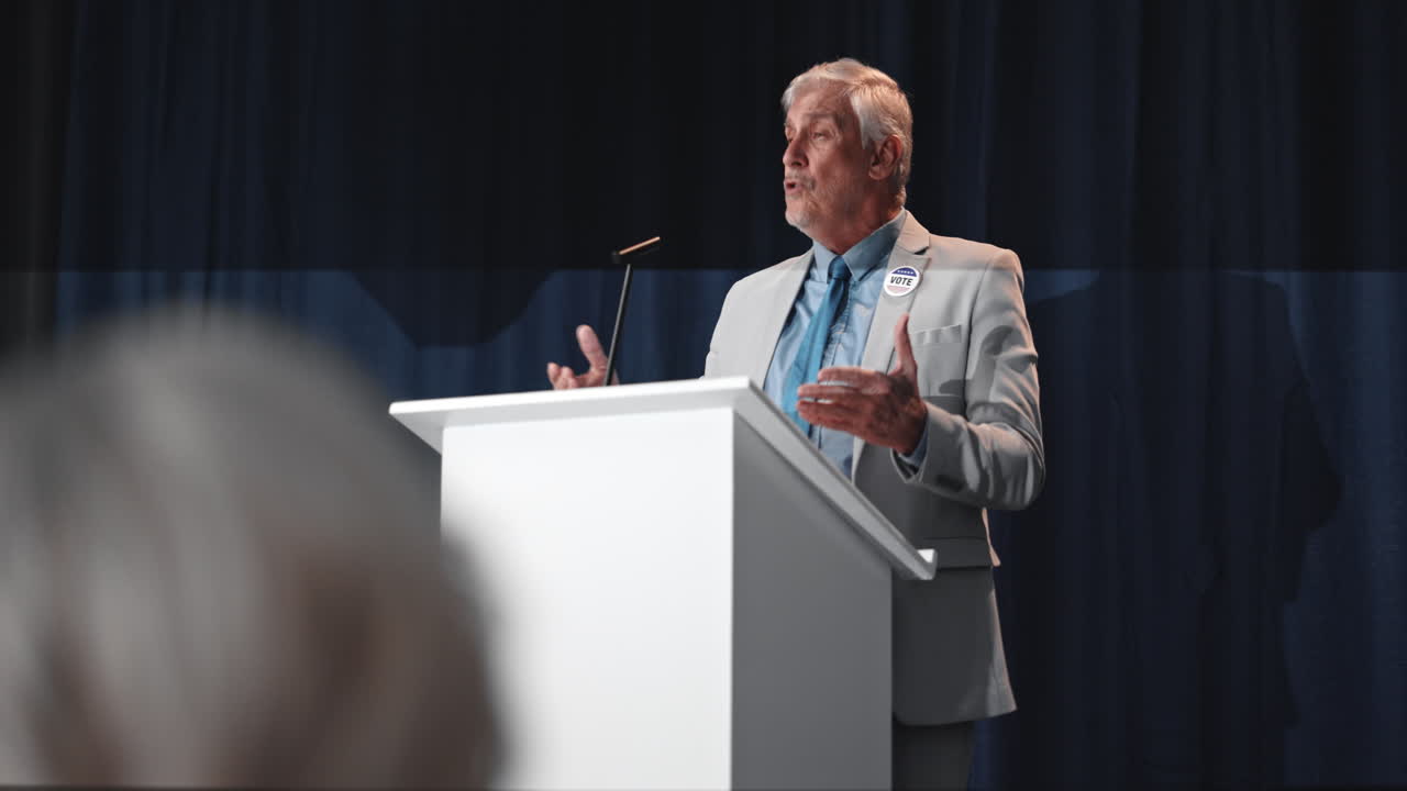 Man Giving a Political Speech at a Podium