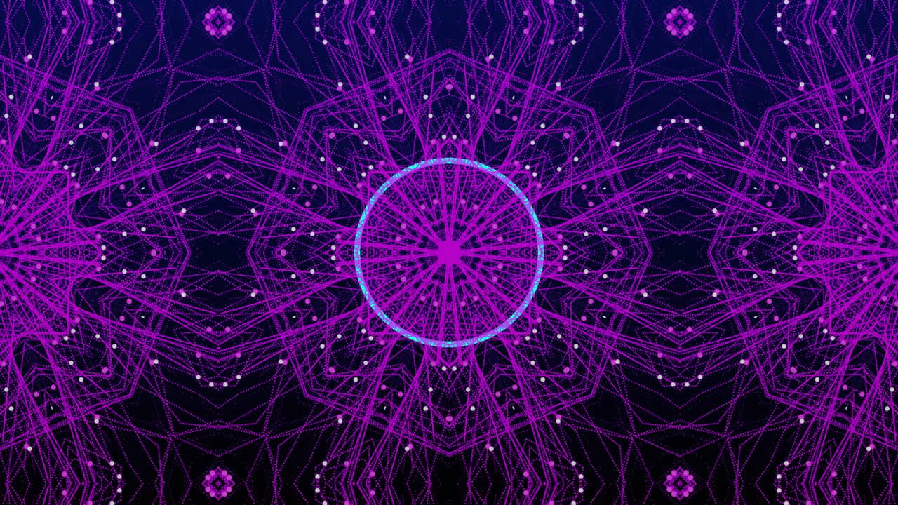 las formas circulares abstractas se forman sobre patrones caleidoscópicos en una animación digital hipnótica.
