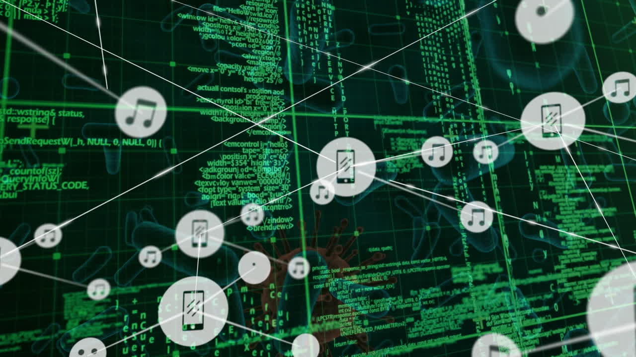 red de iconos de perfil y procesamiento de datos contra células y vasos sanguíneos de covid-19