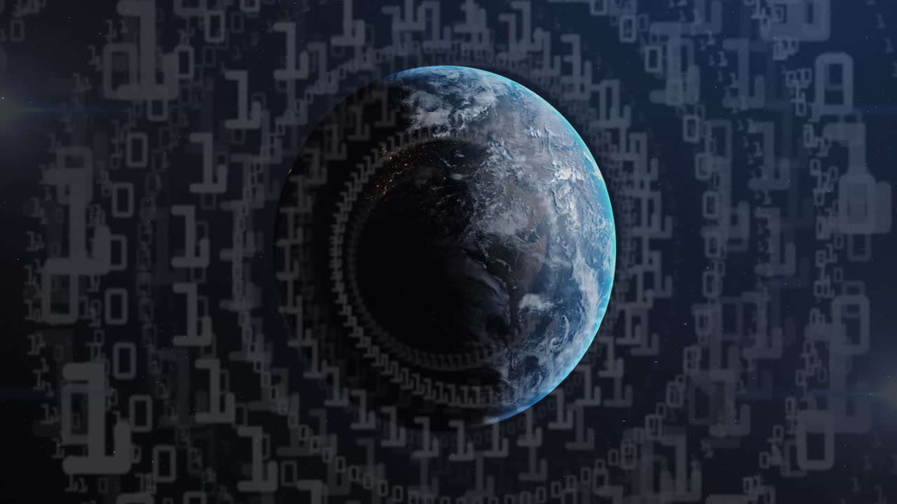 전 세계에 걸쳐 변하는 이진 코딩 숫자의 애니메이션