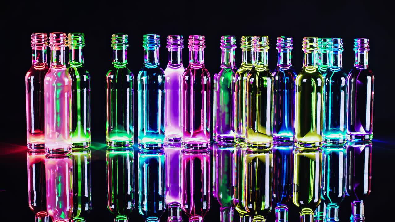 mini botellas de colores brillantes