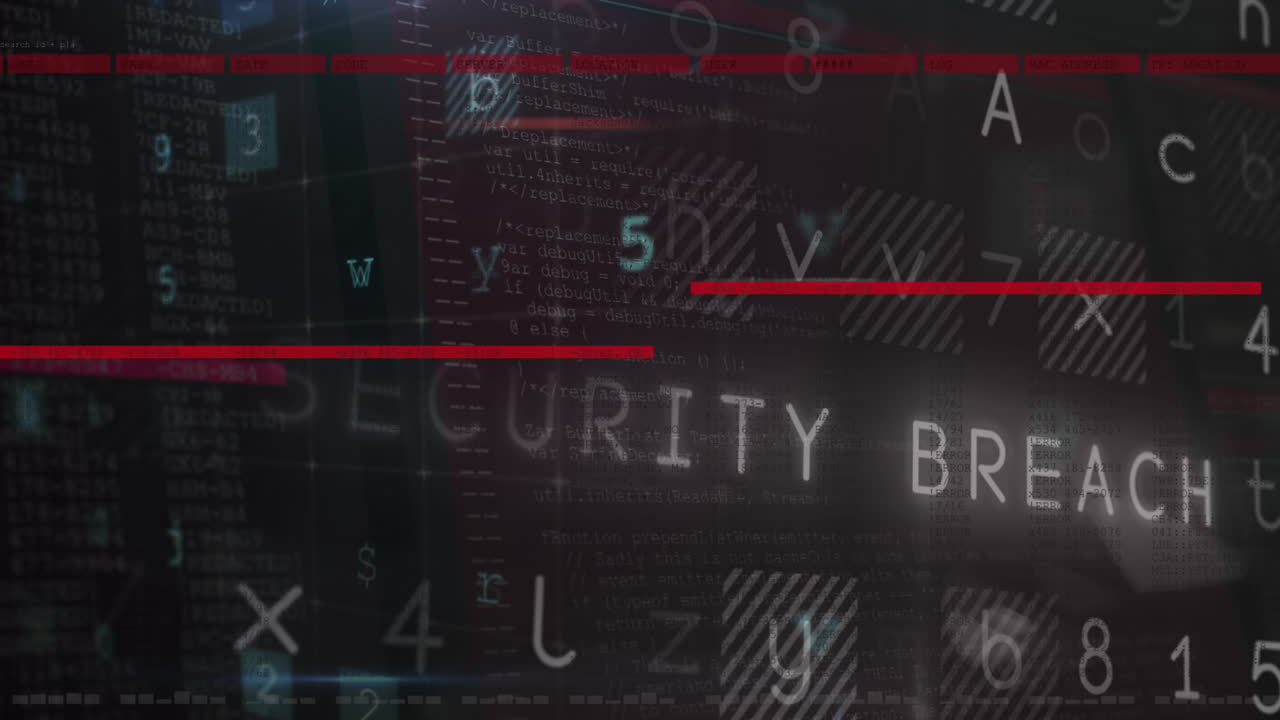 animación de advertencia de ataque cibernético y procesamiento de datos sobre fondo negro