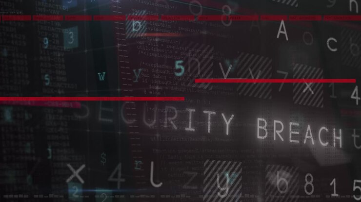Animation of cyber attack warning and data processing on black background