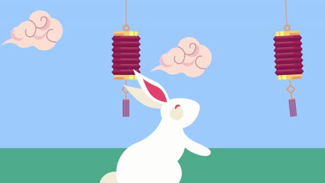 happy moon festival animation with rabbit