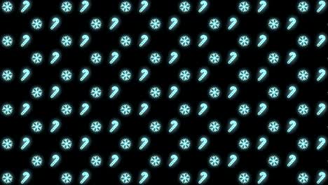 Neon Christmas Pattern Background of Christmas Tree, Snowflake, Santa Hat and Candy Cane in Cyan and Black Looping animation