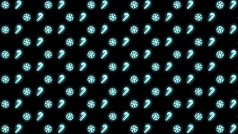 neon christmas pattern background of christmas tree, snowflake, santa hat and candy cane in cyan and black looping animation