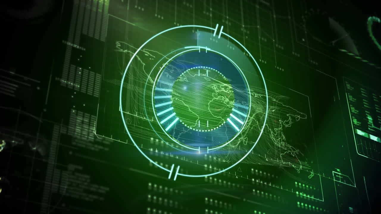 Animation of scope scanning over data processing on green background