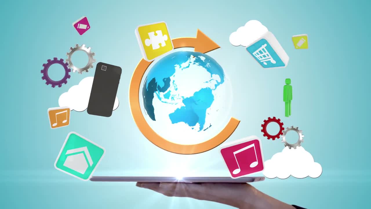 mujer de negocios usando una tableta para ver un holograma