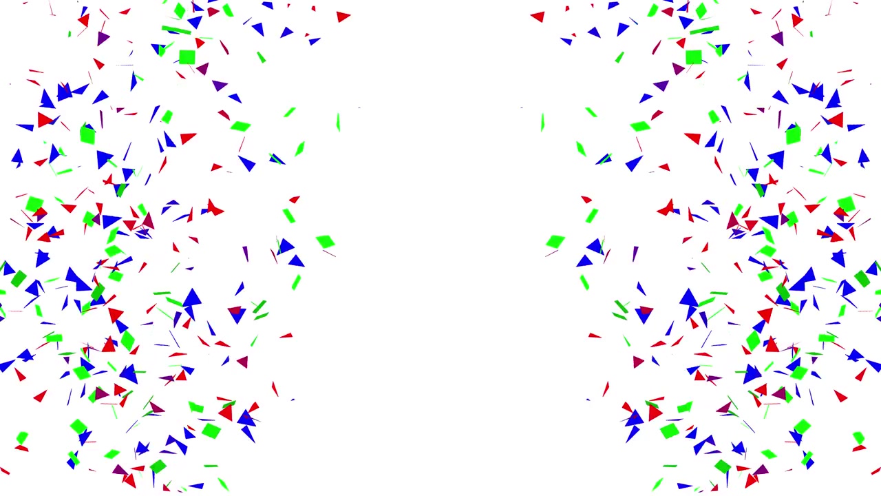 Grafica Animata Astratta di Particelle Geometriche Colorate su Sfondo Bianco