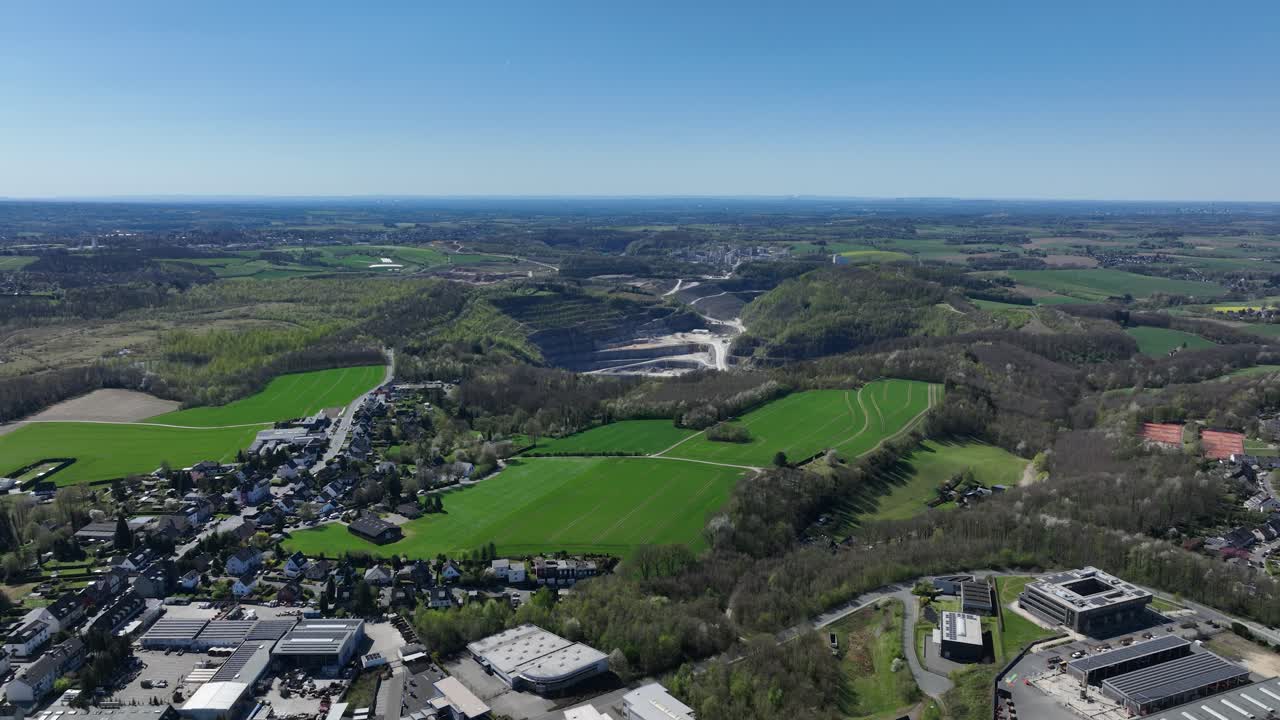 lime stone, mining, open pit mine. Germany. Aerial drone view.