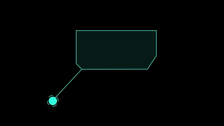 Futuristic HUD label pointer callout with digital target line animation isolated on black background