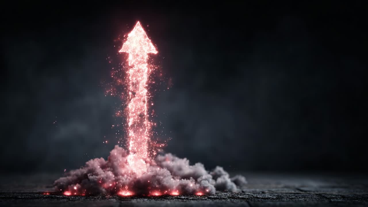 A Vibrant Burst of Energy as a Sparkling Arrow Shoots Upward from a Cloud of Smoke, Capturing the Essence of Ascension and Transformation in a Dark Environment