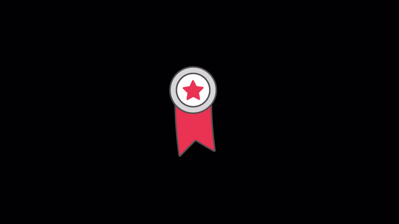 Animated Red Star Badge with Ribbon on Black Background