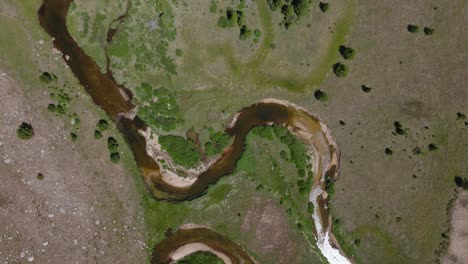 aerial top down bird's eye view of the big sandy trailhead, wind river wilderness, wyoming, with lush green plains, winding rivers, and distant mountains