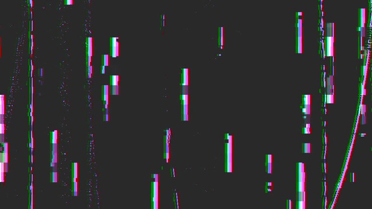 Glitch and noise television defects with artifacts on black texture