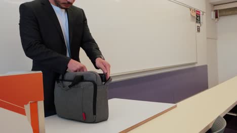 focused young teacher before class