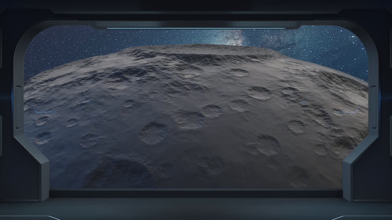 The Moon and the Stars from the view in the spacecraft, 3d rendering.