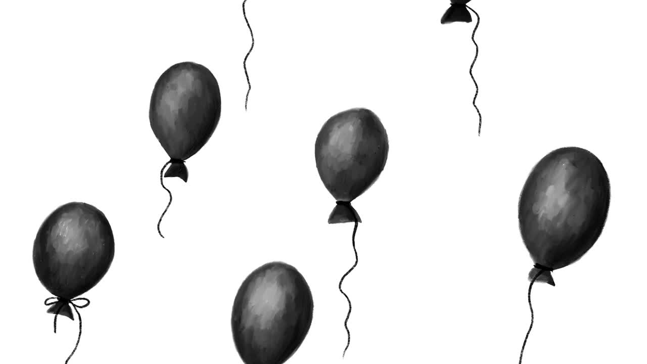 위로 떠다니는 풍선. 검은색과 색의 루프 애니메이션