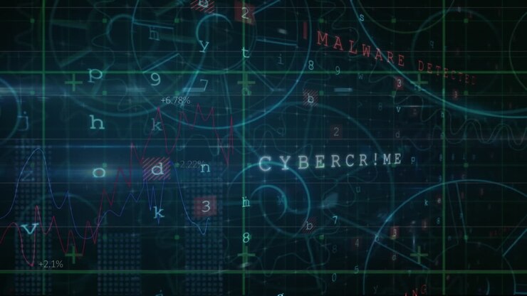 Animation of data processing over dark background